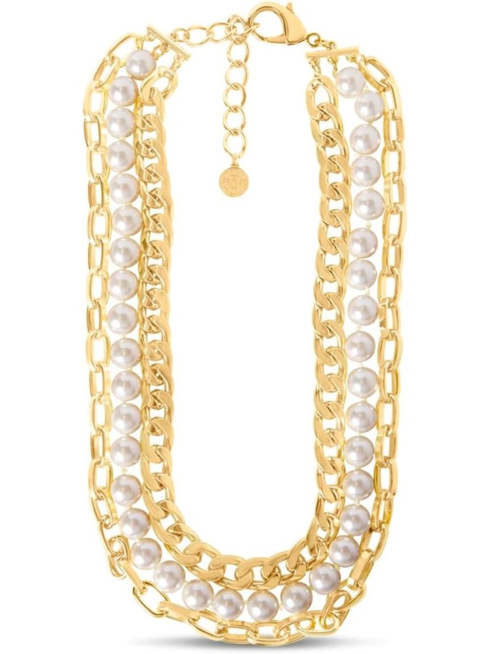 Elegant Three Strand Pearl & Chain Necklace in Gold - Women's Fashion Accessory